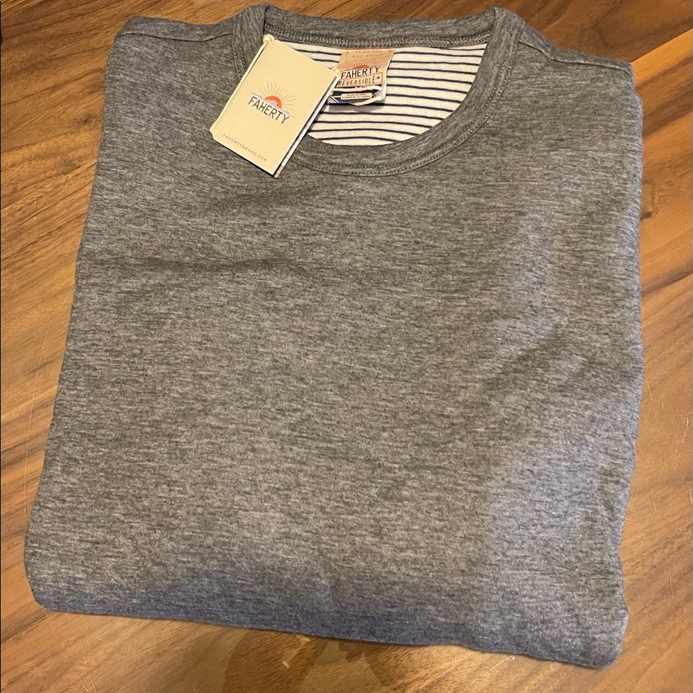 Faherty Cloud Reversible Crew Medium HeatherGrey/NavyWhite Stripe